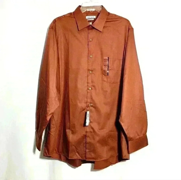 🛑 NWT Van Heusen Mens Cayenne Colored Dress Shirt Size 17.5 34/35 Reg Fit - Picture 1 of 8